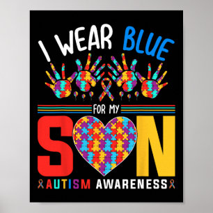 I Wear Blue For My Son Autism Awareness Puzzle Hea Poster