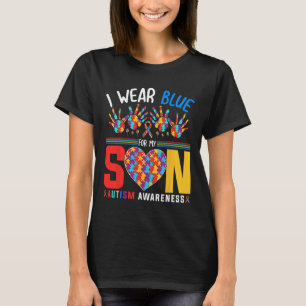 I Wear Blue For My Son Autism Awareness Puzzle Hea T-Shirt