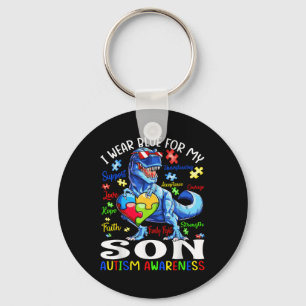 I Wear Blue For My Son Autism Awareness T Rex Key Ring
