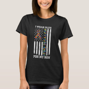 I Wear Blue For My Son Autism Dad Puzzle Ribbon US T-Shirt
