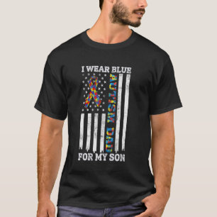 I Wear Blue For My Son Autism Dad Puzzle Ribbon US T-Shirt