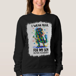 I Wear Blue For My Son Dinosaur Puzzle Autism Awar Sweatshirt