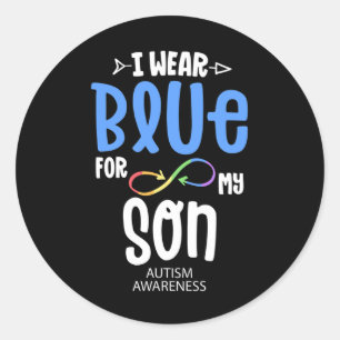 I Wear Blue For My Son Mum Autism Awareness Accept Classic Round Sticker