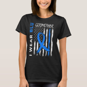 I Wear Blue Godmother Diabetes Awareness Flag Back T-Shirt