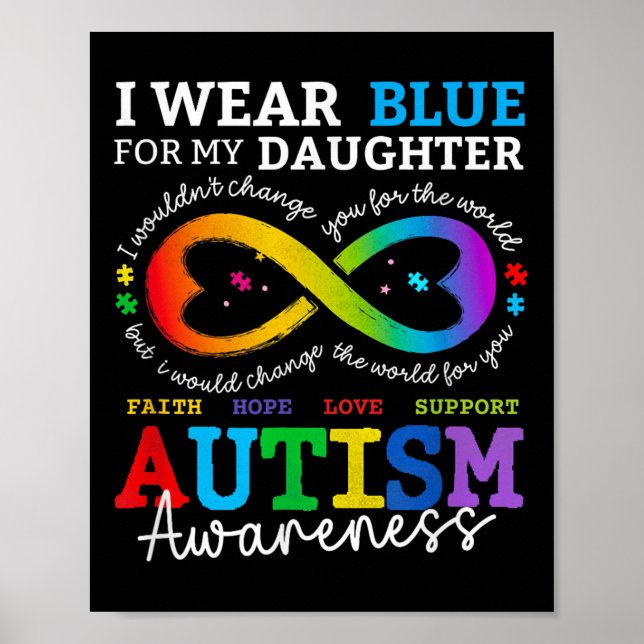 I Wear Blues For My Daughter Autism Awareness Mum  Poster (Front)