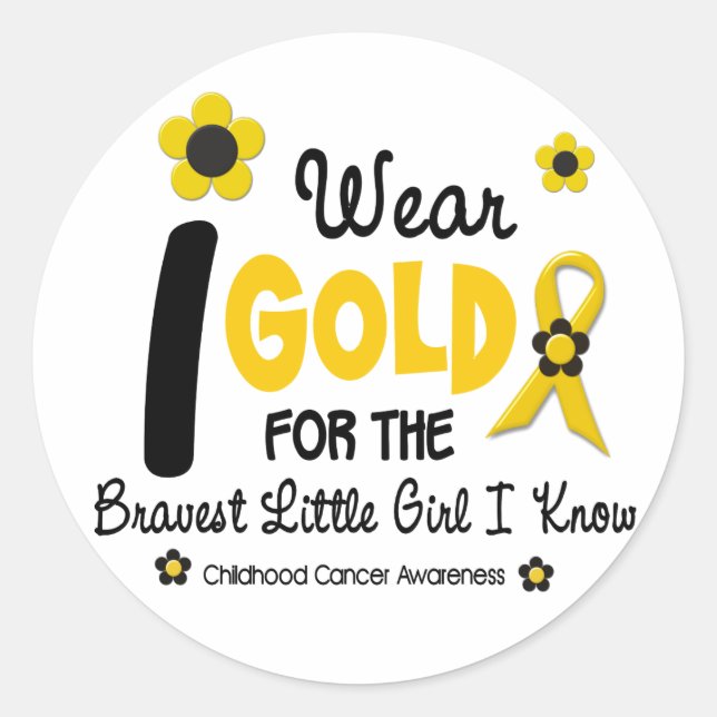 I Wear Gold For Bravest Girl 12 FLOWER VERSION Classic Round Sticker (Front)