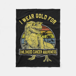 I Wear Gold For Childhood Cancer Awareness Dinosau Fleece Blanket
