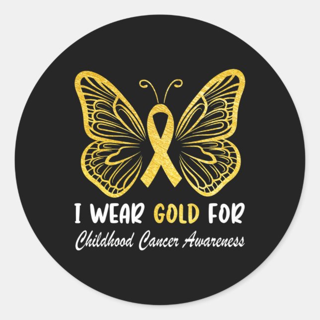 I Wear Gold For Childhood Cancer Awareness Golden  Classic Round Sticker (Front)