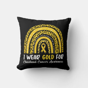 I Wear Gold For Childhood Cancer Awareness Rainbow Cushion