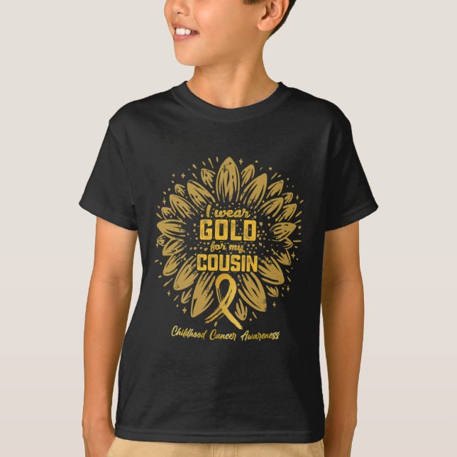 I Wear Gold For My Cousin - Gold Sunflower Childho T-Shirt (Front)