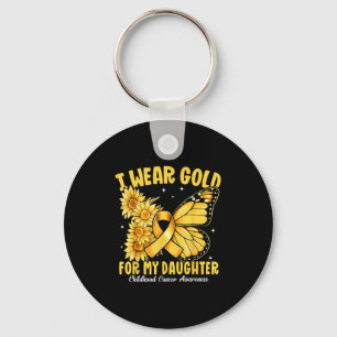 I Wear Gold For My Daughter Gold Ribbon Childhood Key Ring