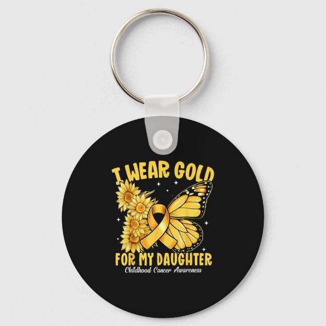 I Wear Gold For My Daughter Gold Ribbon Childhood  Key Ring (Front)