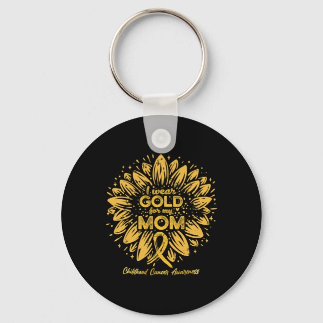 I Wear Gold For My Mum - Gold Sunflower Childhood  Key Ring (Front)