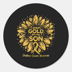 I Wear Gold For My Son - Gold Sunflower Childhood Classic Round Sticker