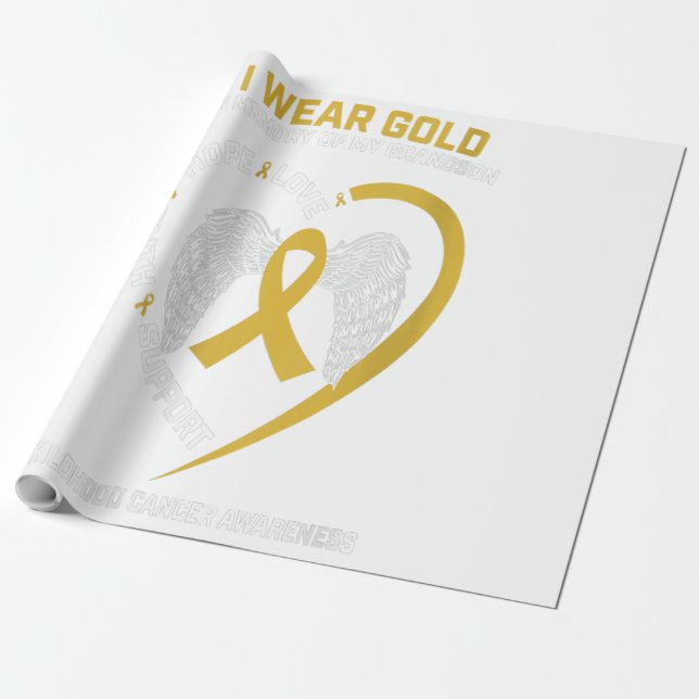 I Wear Gold In Memory Of Grandson Childhood Gift Wrapping Paper (Unrolled)