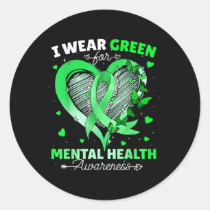 I Wear Green For Mental Health Awareness Butterfly Classic Round Sticker