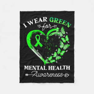 I Wear Green For Mental Health Awareness Butterfly Fleece Blanket