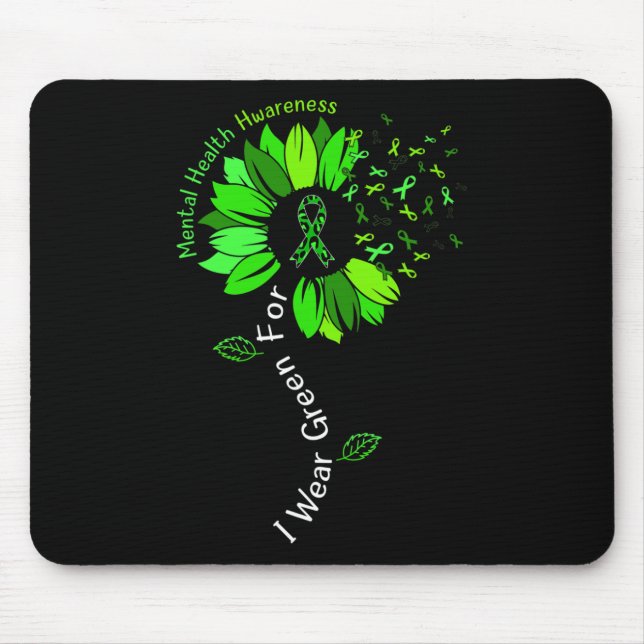 I Wear Green For Mental Health Awareness Green Rib Mouse Pad (Front)