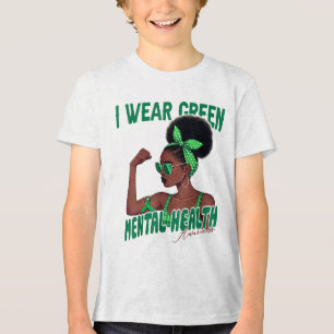 I Wear Green Mental Health Awareness Black Woman M Tri-Blend Shirt