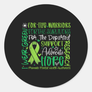 I Wear Green Ribbon Promote Mental Health Awarenes Classic Round Sticker
