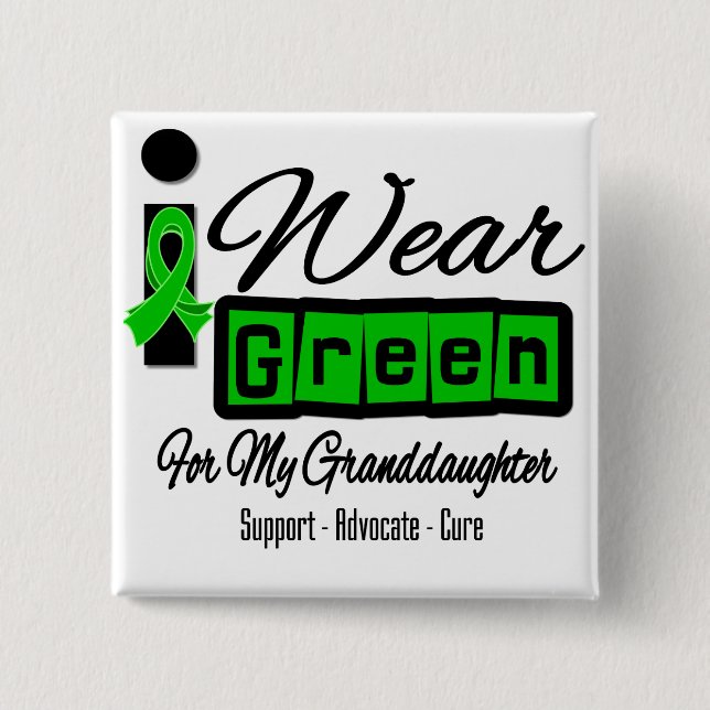 I Wear Green Ribbon (Retro) - Granddaughter 15 Cm Square Badge (Front)
