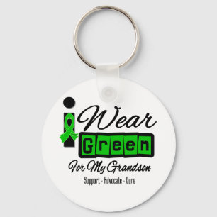 I Wear Green Ribbon (Retro) - Grandson Key Ring