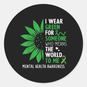 I Wear Green Sunflower Mental Health Awareness  Classic Round Sticker