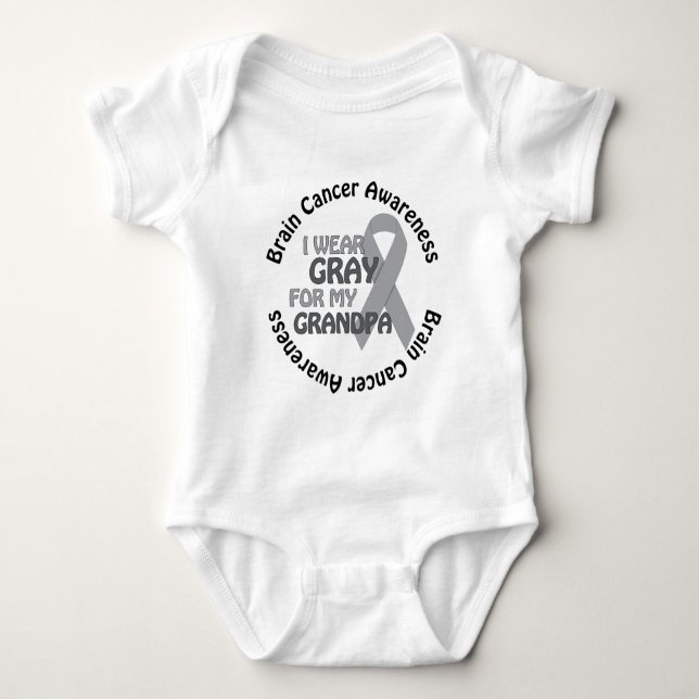 I Wear Grey For My Grandpa Brain Cancer Awarenes Baby Bodysuit (Front)