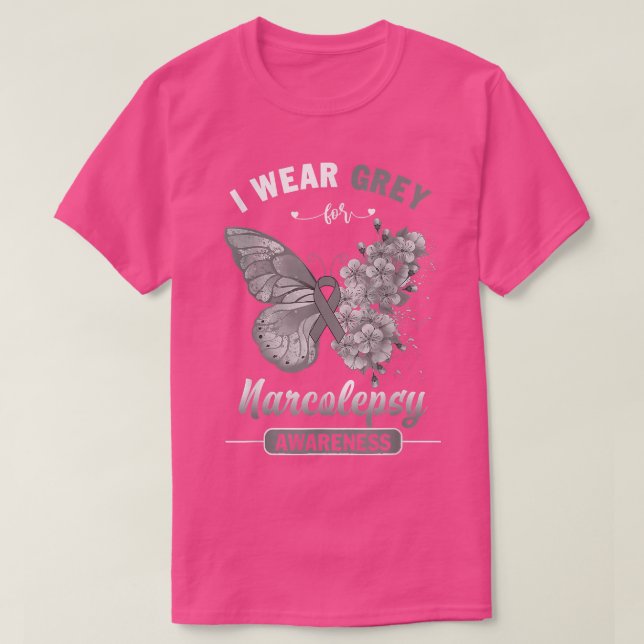 I Wear Grey For Narcolepsy Awareness Butterfly  T-Shirt (Design Front)