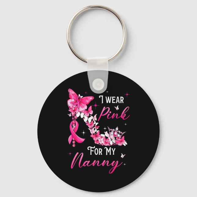 I Wear Nk For My Nanny Breast Cancer Ribbon Suprt  Key Ring (Front)