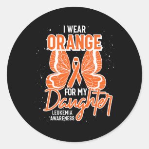 I Wear Orange For My Daughter Butterfly Leukaemia Classic Round Sticker