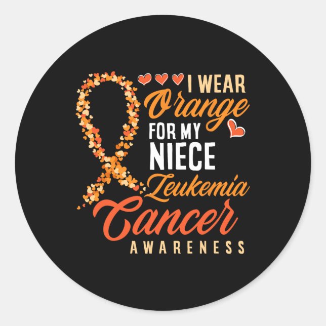 I Wear Orange For My Niece Leukaemia Cancer Awaren Classic Round Sticker (Front)