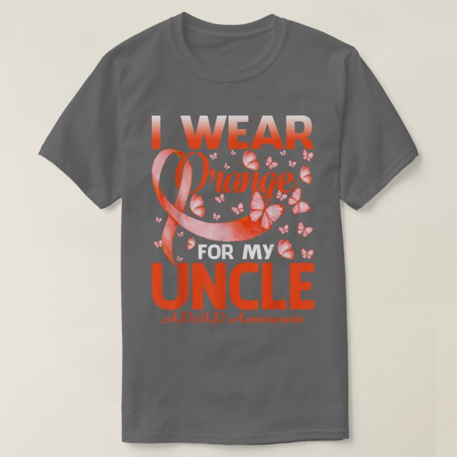 I Wear Orange For My Uncle ADHD Awareness Butterfl T-Shirt (Design Front)
