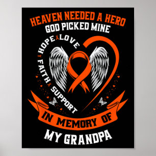 I Wear Orange In Memory Of My Grandpa Leukaemia Aw Poster