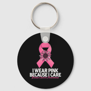 i Wear Pink Because i Care Sunflower Breast Cancer Key Ring