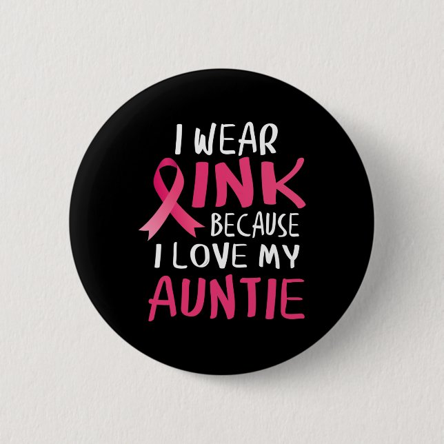 I Wear Pink Because I Love My Auntie Breast Cancer 6 Cm Round Badge (Front)