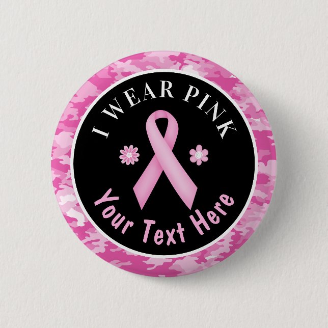 I Wear Pink Breast Cancer Awareness Camouflage 6 Cm Round Badge (Front)