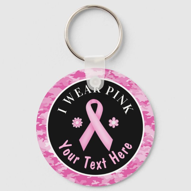 I Wear Pink Breast Cancer Awareness Camouflage Key Key Ring (Front)