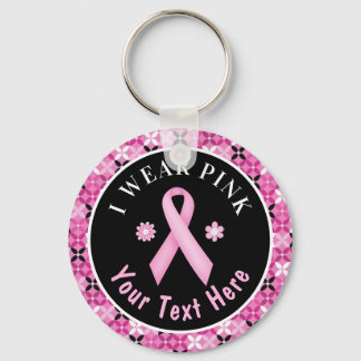 I Wear Pink Breast Cancer Awareness Floral Keychai Key Ring