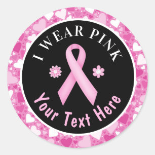 I Wear Pink Breast Cancer Awareness Hearts Classic Classic Round Sticker
