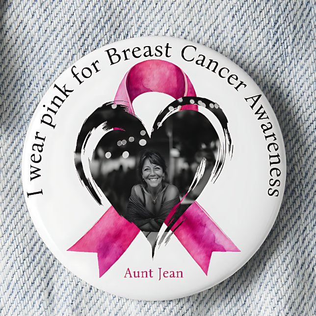 I Wear Pink for Breast Cancer Awareness Photo 6 Cm Round Badge (Creator Uploaded)