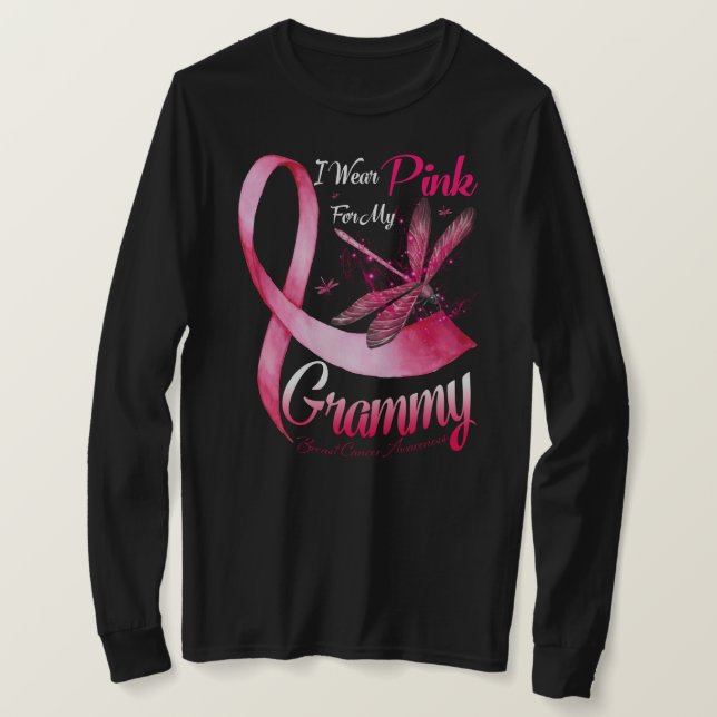 I Wear Pink For My Grammy Dragonfly Pink Ribbon Br T-Shirt (Design Front)
