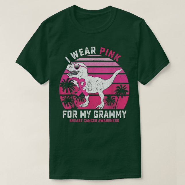 I Wear Pink For My Grammy T Rex Dinosaur Ribbon To T-Shirt (Design Front)