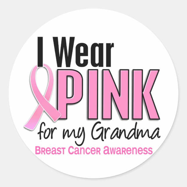 I Wear Pink For My Grandma 10 Breast Cancer Classic Round Sticker (Front)