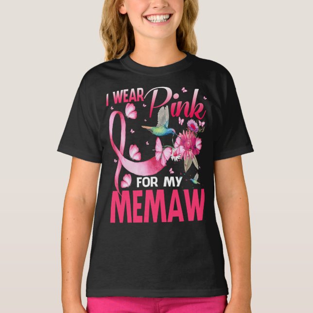 I Wear Pink For My Memaw Hummingbird Breast Cancer T-Shirt (Front)