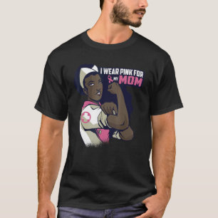 I Wear Pink For My Mum Mama Ribbon Melanin Black Q T-Shirt