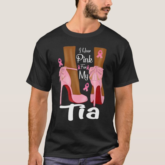 I Wear Pink For My Tia Aunt Ribbon Melanin Black Q T-Shirt (Front)