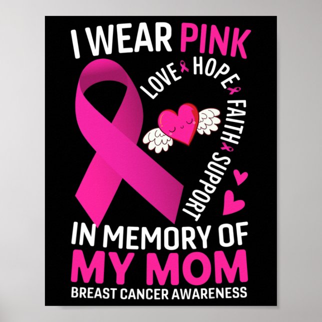 I Wear Pink In Memory Of My Mum Breast Cancer Awar Poster (Front)