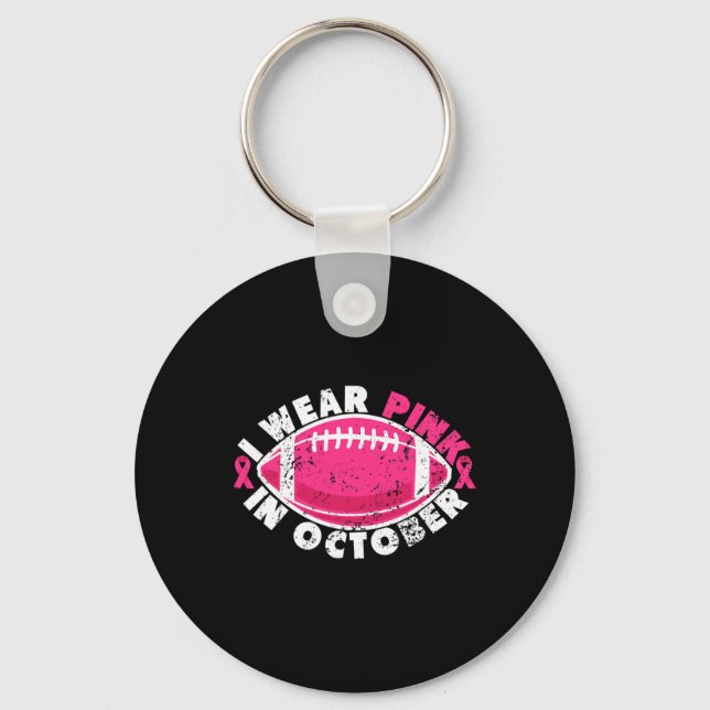 I Wear Pink In October Football Breast Cancer Awar Key Ring (Front)