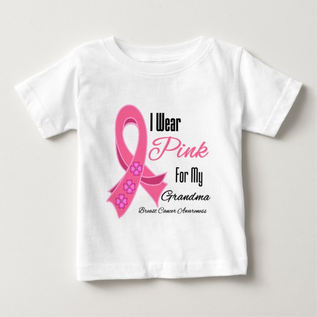 I Wear Pink Ribbon Breast Cancer Grandma Baby T-Shirt (Front)